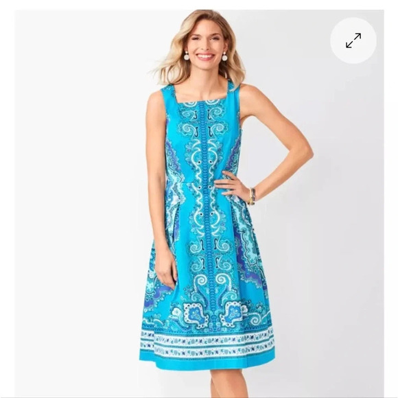 Women's Talbot Medallion Sheen Fit Flare Dress Blue Paisley Size:2 Pockets - Picture 1 of 10